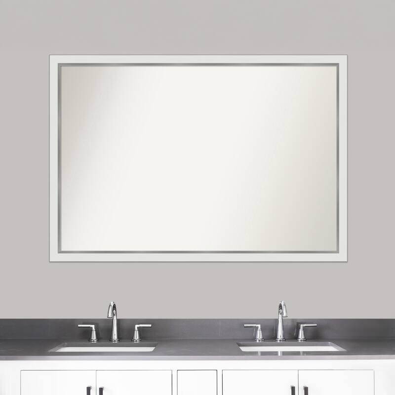 Eva White Silver Narrow Framed Non-Beveled Custom Wall Mirror, Bathroom Vanity Mirror