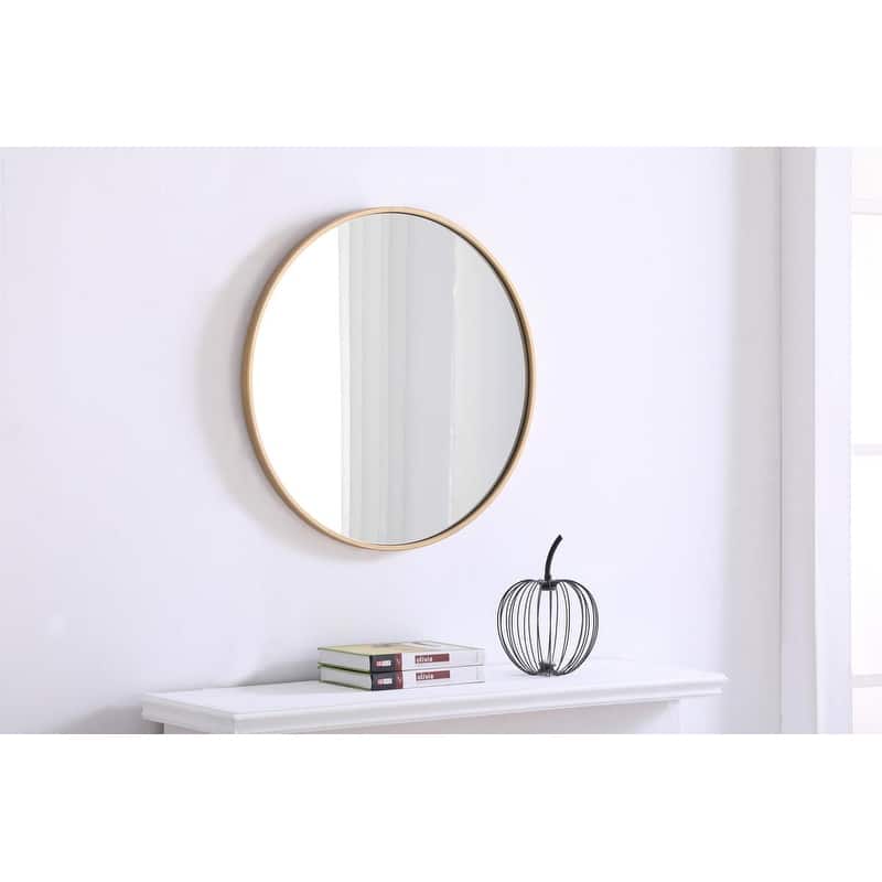 Carson Carrington Labbemala Metal Frame Round Mirror - 24" Diameter - Brass