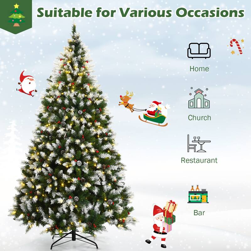 Gymax 6/7.5/9 FT Pre-lit Snow Sprayed Christmas Tree Artificial Xmas - See details