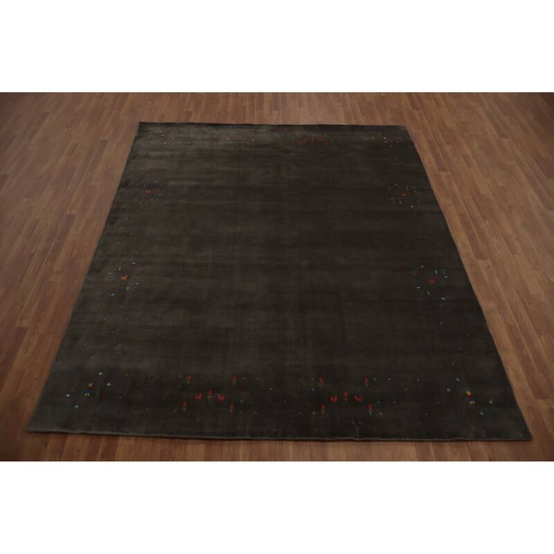 Hand Knotted Oriental Viscose Silk Carpet Tribal Animal Pictorial Brown Gabbeh Area Rug - 9' 7'' X 8' 0''