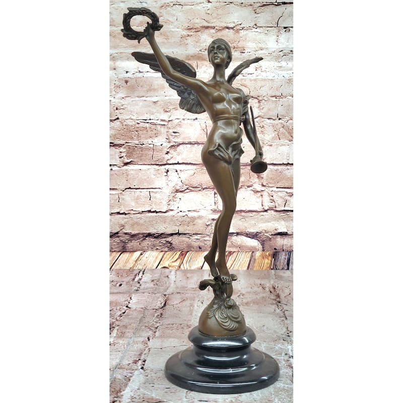 Angel Of Victory Bronze Sculpture With Trumpet And Laurel By Antoine Bofill