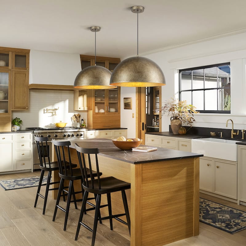 1-Light Modern Industrial Oversized Dome Gold Leaf Pendant Kitchen Island Lighting - 19.6 in. W x 11 in. H