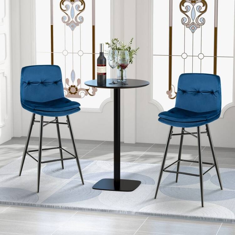 2 Pieces 29 Inch Velvet Bar Stools Set with Tufted Back and Footrests - 17.5" x 20" x 41"