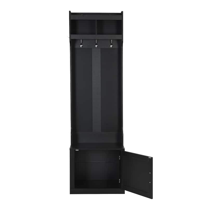 Minimalist Slim Hall Tree with Cabinet & 6 Hanging Hooks, Multi-functional Storage Bench with Coat Rack, Elegant Foyer Cabinet