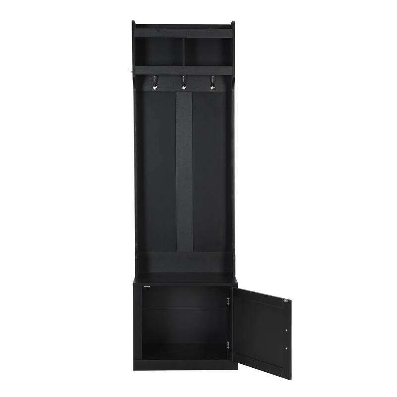 Trendy Minimalist Hall Tree, Cabinet and 6 Hanging Hooks, Versatile Storage Bench with Coat Rack, Stylish Foyer Cabinet
