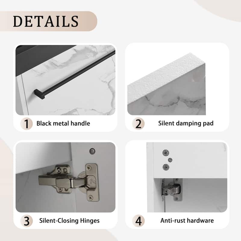 20 inch Wall-Mounted Bathroom Vanity Set in White and Black with Integrated Resin Sink