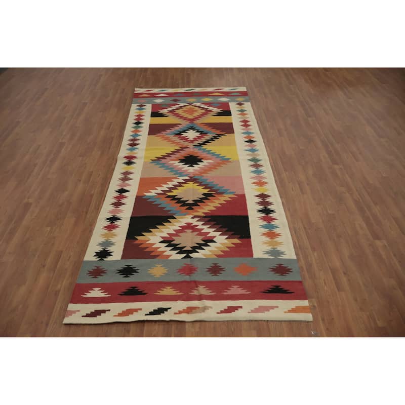 Hand Woven Oriental 100% Wool Carpet Southwestern Tribal Multi-Colored Kilim Area Rug - 11' 8'' X 5' 0''