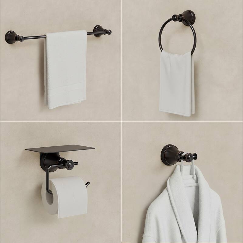 GRANDJOY 4-Piece Bathroom Hardware Set with 23-Inch Single Towel Bar and Shelf Toilet Paper Holder