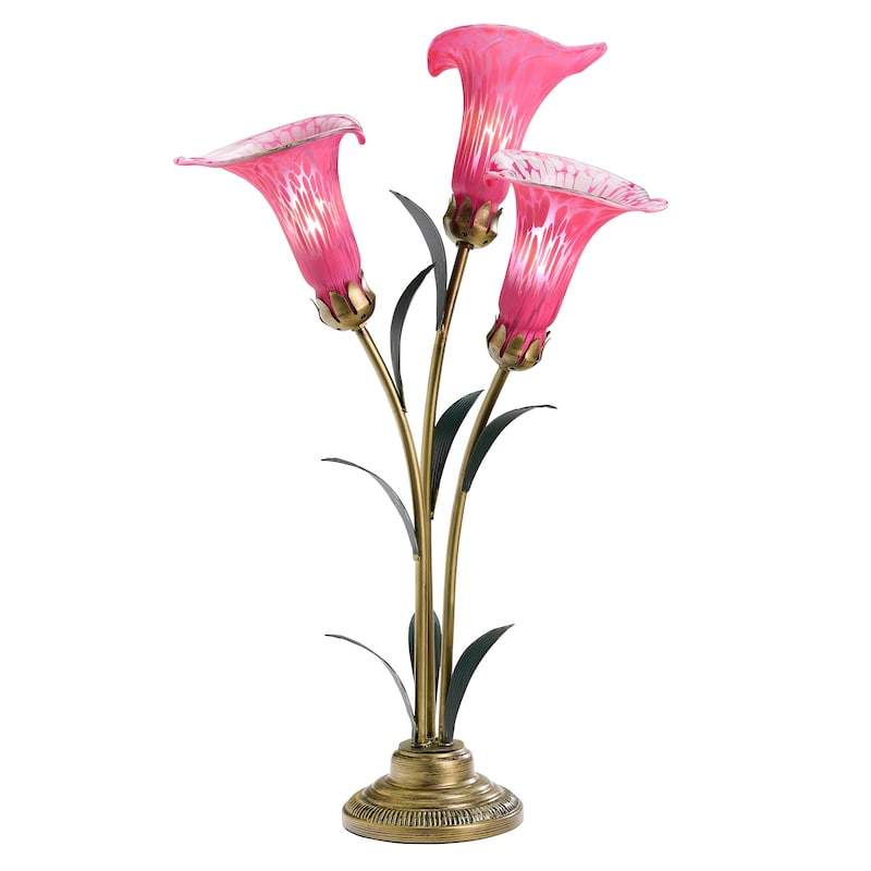 River of Goods Bronze Metal and Glass 3-Shade Calla Lily Table Lamp - Fuchsia