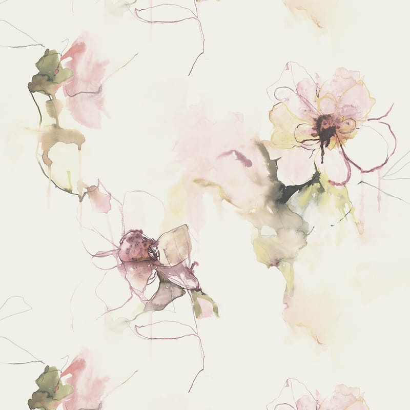 Seabrook Designs Anemone Watercolor Floral Unpasted Wallpaper - 27 in. W x 27 ft. L - Pink Lemonade and Wine