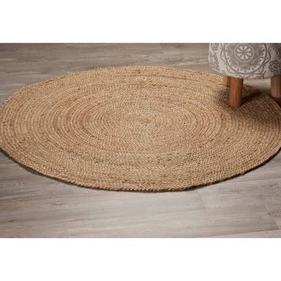 Sevita Organic Jute Round Braided Area Rug, Natural
