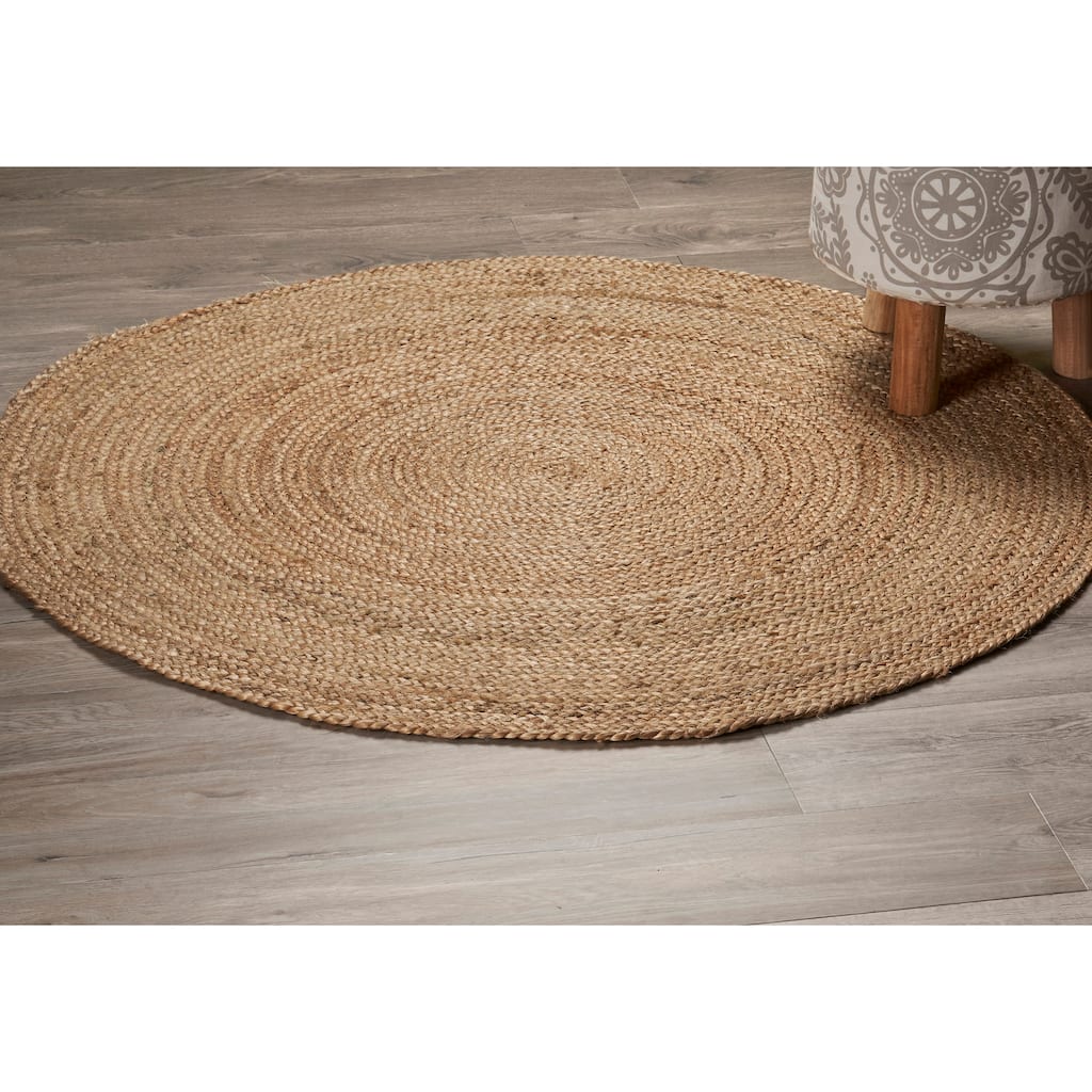 Sevita Organic Jute Round Braided Area Rug, Natural
