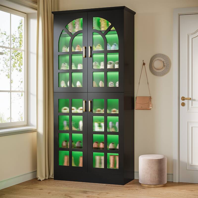 8-Tier Tall Shoe Cabinet with Doors & Led Lights and Adjustable Shelves