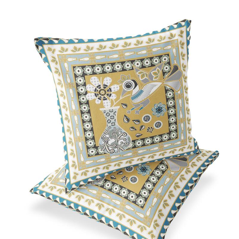 HomeRoots Set of Two 16" X 16" Beige and White Peacock Blown Seam Floral Indoor Outdoor Throw Pillow - 16.00' X '16.00' X '5.00