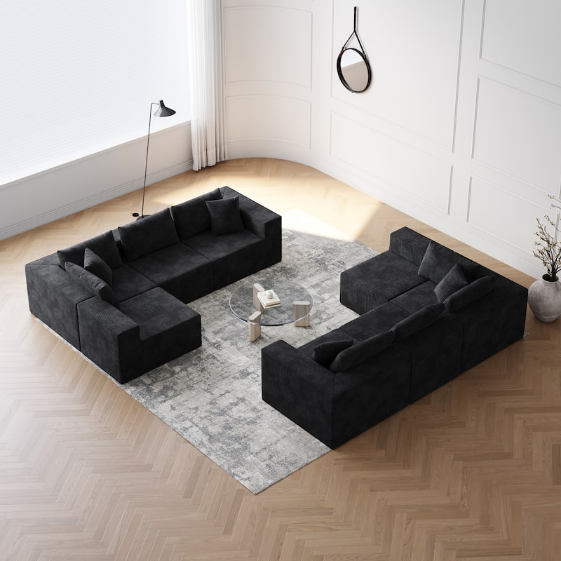 Roomfitters 188" Minimalist Corduroy Modular L-Shaped Sectional Sofa, Free Combination Floor Couch with Pillows