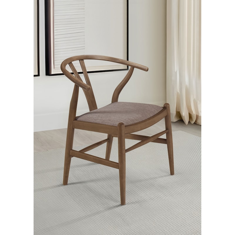 2pc Set Mid-Century Modern Rounded Backs Padded Seat Cushions Rich Walnut