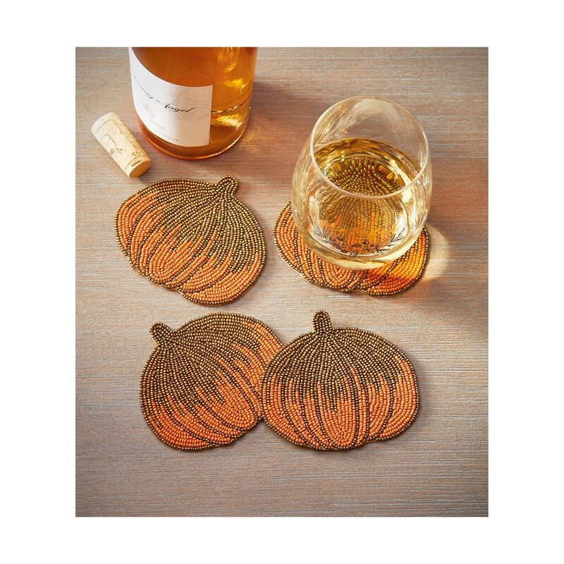 Pumpkin Beaded Coaster Set Of 4