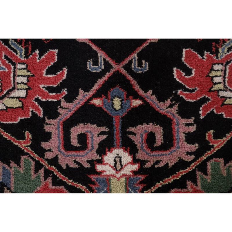All-Over Black Heriz Oriental Area Rug Hand-Knotted Wool Carpet - 8'11"x 11'7"