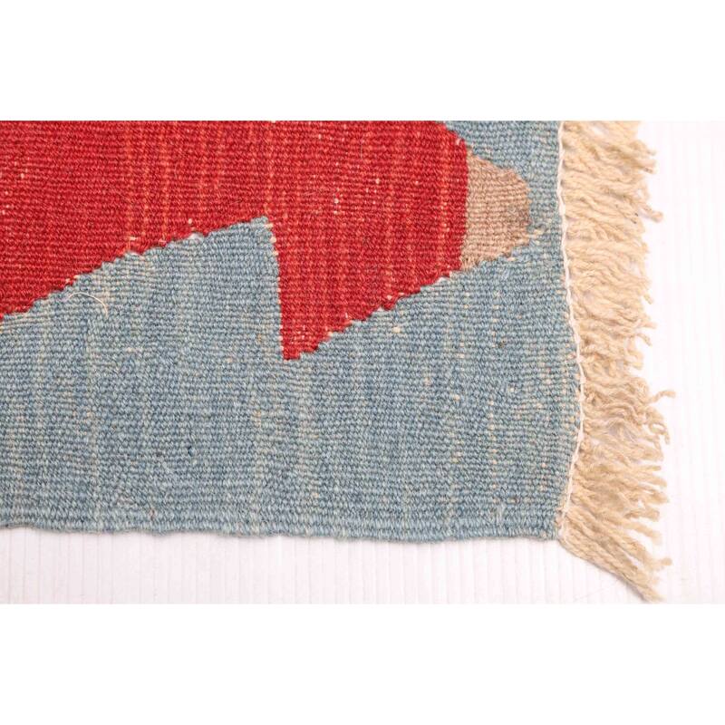 ECARPETGALLERY Flat-Weave Bold and Colorful Cream Wool Kilim - 3'8 x 5'7