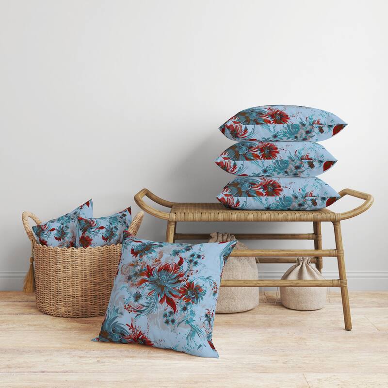 Delightful Wildflowers Faux Suede Reversible Throw Pillow Blue and Red