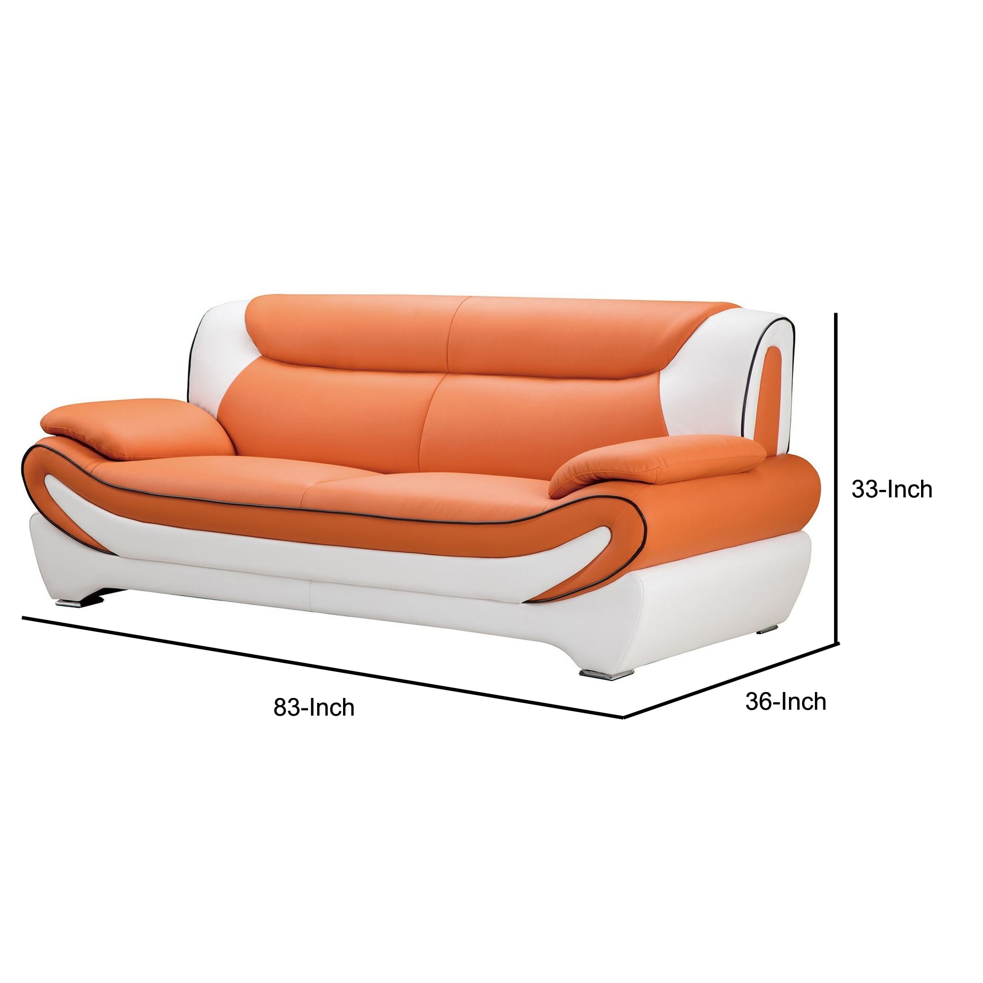 Faux Leather Upholstered Sofa With Pillow Top Armrest Orange And White On Sale Overstock 31847192