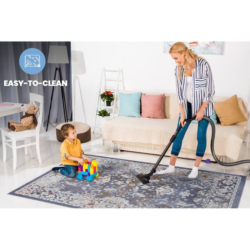 LOOM & LUXE Collection Blue/Traditional Non-Shedding Area Rug