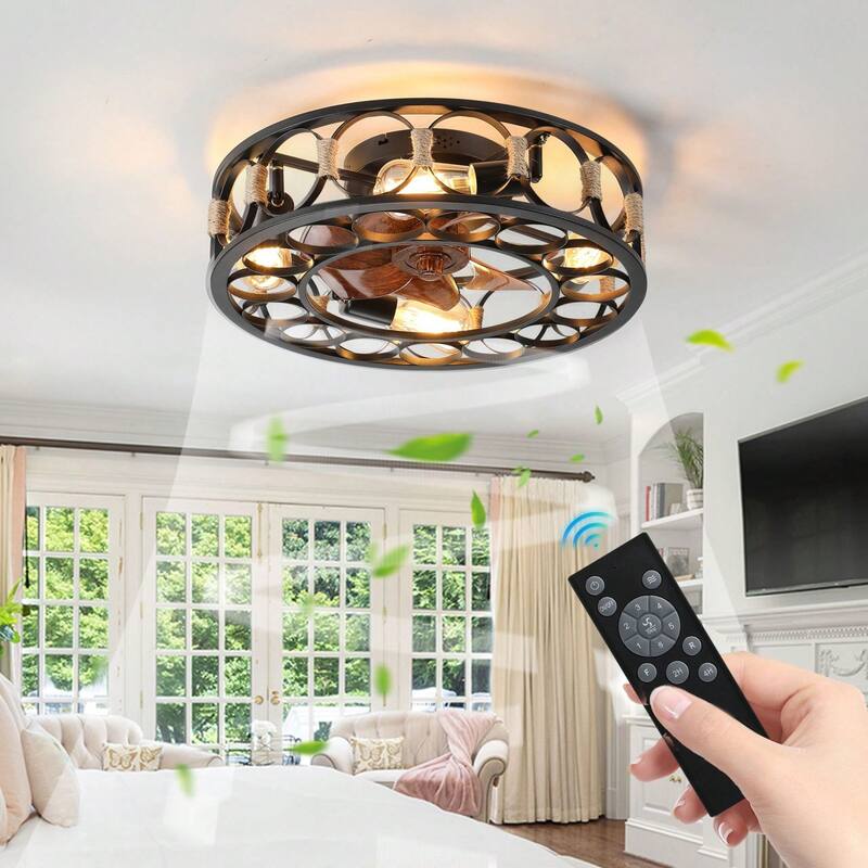 Oaks Aura 20in. Modern Industrial Low Profile Ceiling Fan with Light, Farmhouse Flush Mount Remote Control Ceiling Fan