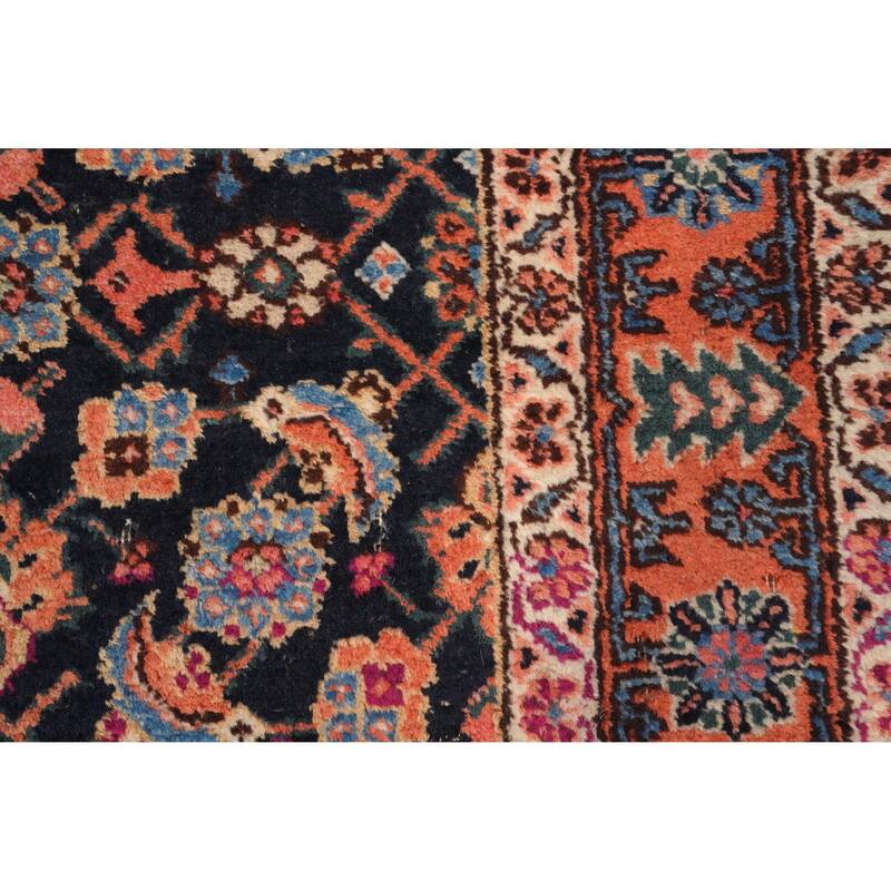 Hand Knotted Oriental 100% Wool Carpet Traditional Floral Navy Blue & Blues Tabriz Area Rug - 10' 0'' X 5' 2''