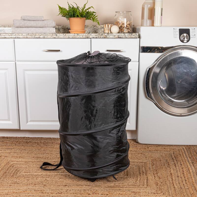 Household Essentials Rolling Pop Up Hamper with Shoulder Strap and Removable Wheels