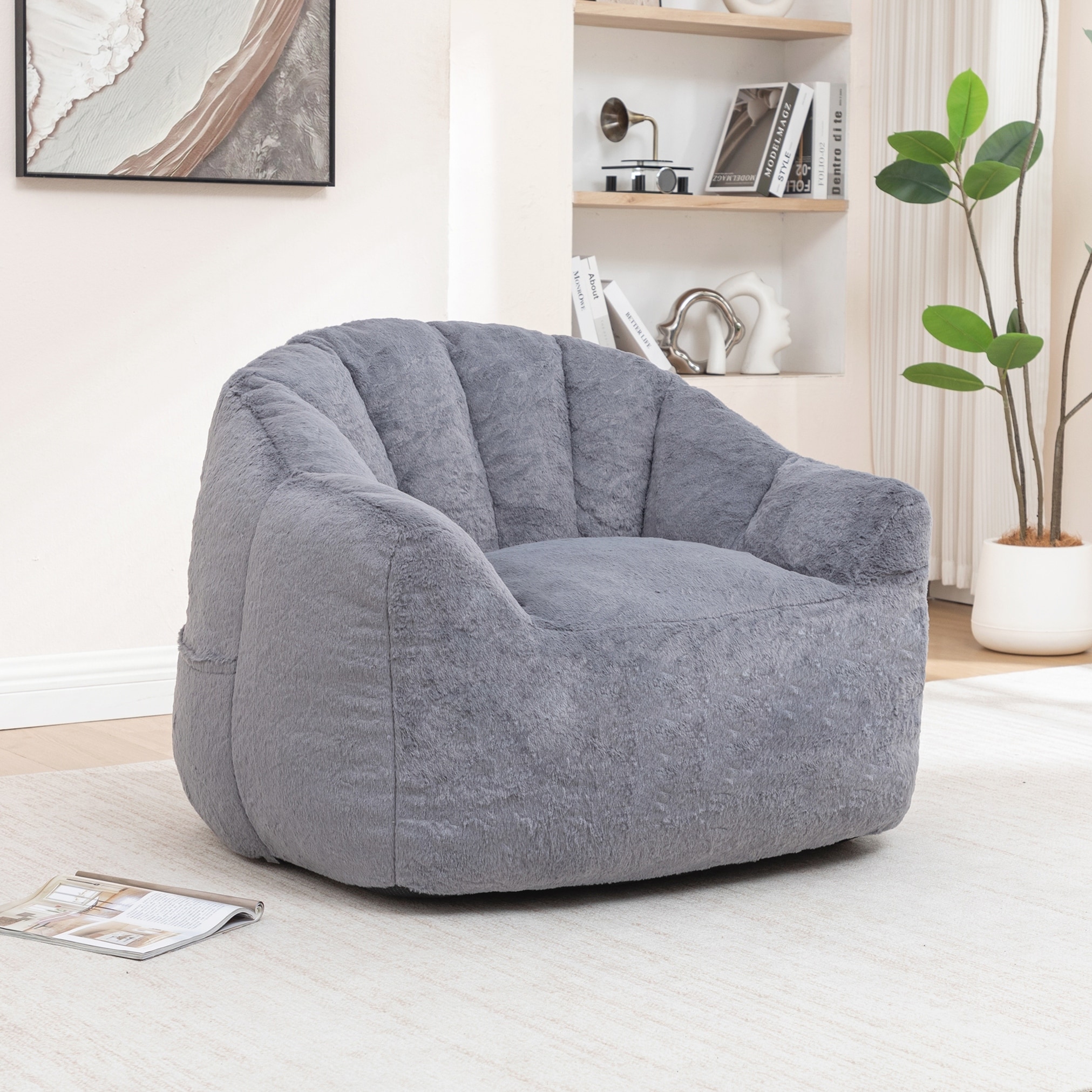Bean Bag Chair, Bean Bag Sofa Chair with Armrests Stuffed High-Density Foam