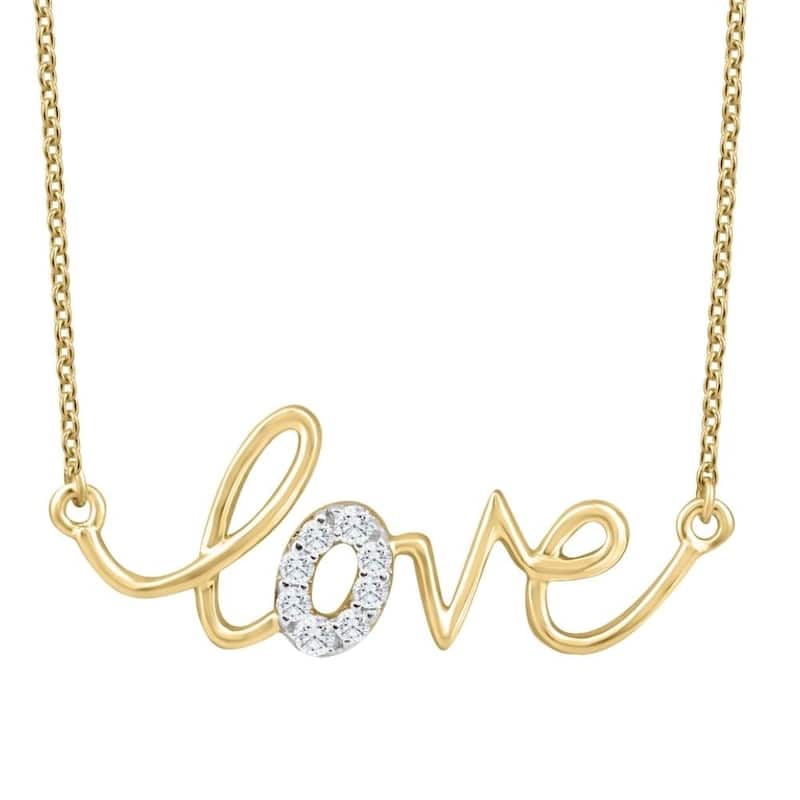 1/10Ct Diamond Love Pendant Scrip Yellow Gold Lab Grown Women's 18" Necklace