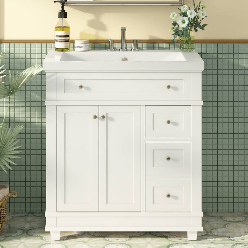 30" Bathroom Vanity Cabinet with Sink Combo Set,Undermount Resin Sink,Freestanding Vanity Set with 2 Drawers& Soft Closing Doors