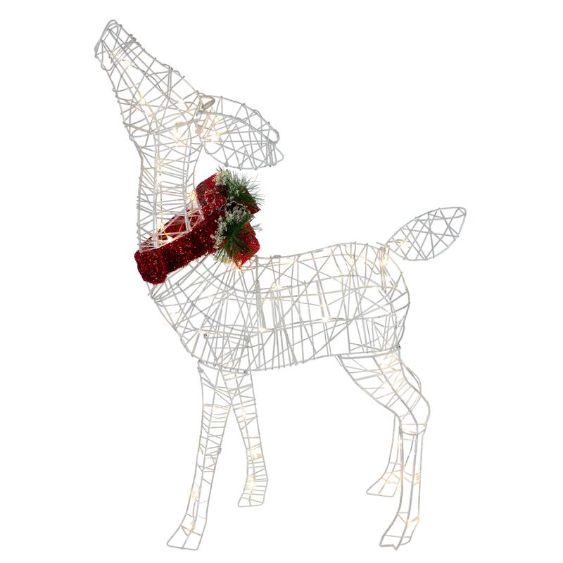 35" LED Lighted Reindeer with Bow Outdoor Christmas Decoration - White