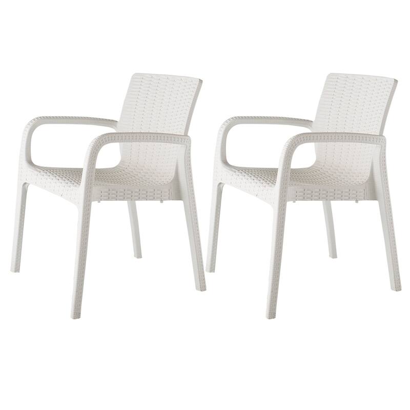 Koppla Resin Stackable All-Weather Dining Armchair, Set of 2 - White
