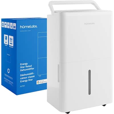 hOmeLabs 32 Pint Wi-Fi Dehumidifier for up to 4,500 Sq Ft Rooms (MAX 80 Pint at 95°F, 90% RH) - Moisture Removal, Auto Shut-Off