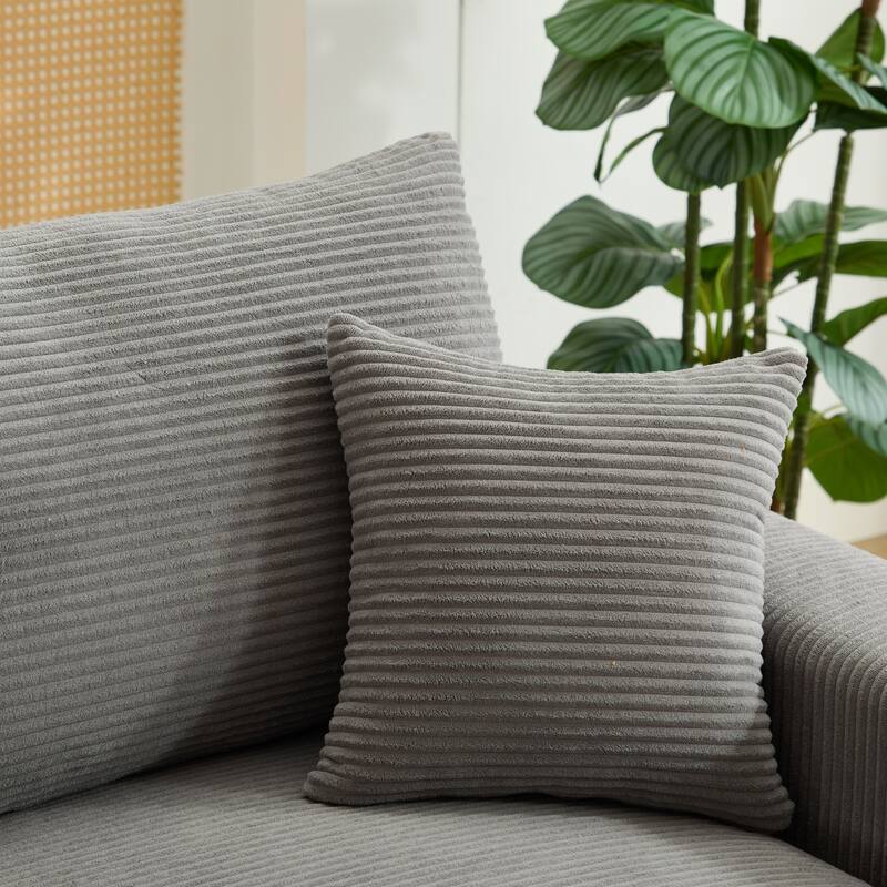 2 Pieces Corduroy Sectional Couch Covers with 2 Pillows, Grey