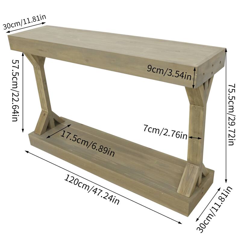 Solid Wood Console Table With Storage Shelf Farmhouse Wooden Entryway Sofa Table Behind Couch
