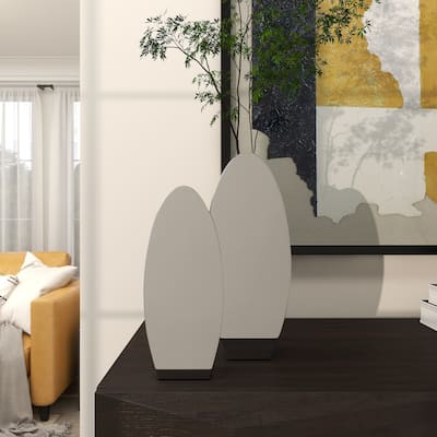 Silver Stainless Steel Metal Decorative Vase with a Sleek Mirror Finish (Set of 2)