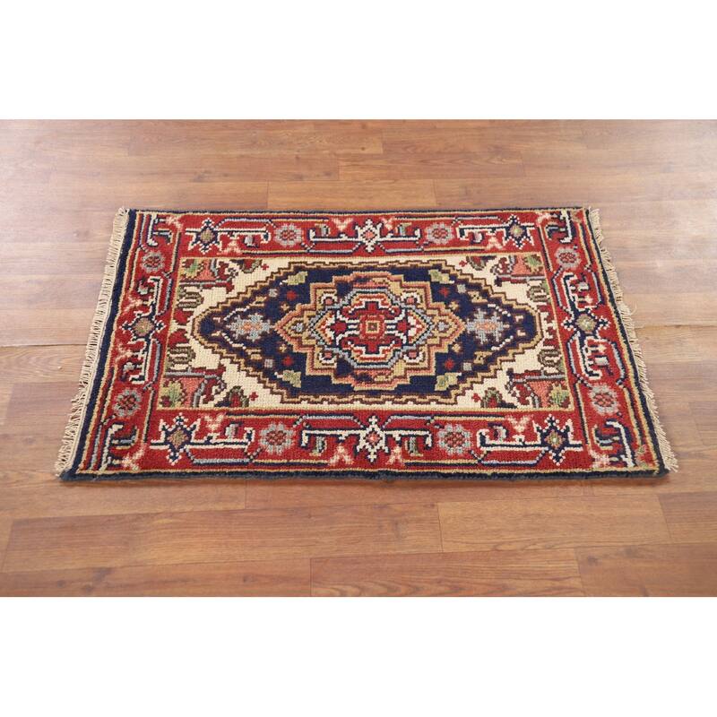 Navy Blue Heriz Serapi Indian Accent Rug Handmade Foyer Wool Carpet - 2'0" x 3'0"