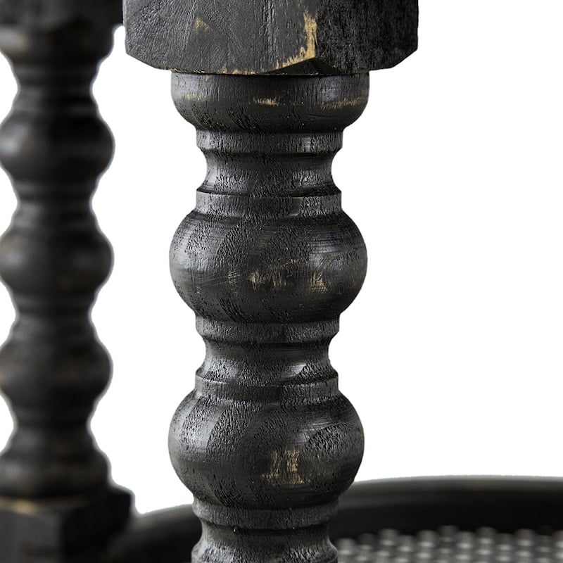 GDFStudio - Jonah Traditional Three-Tier Side Table with Rattan Shelves and Turned Wood Legs - 25.6"