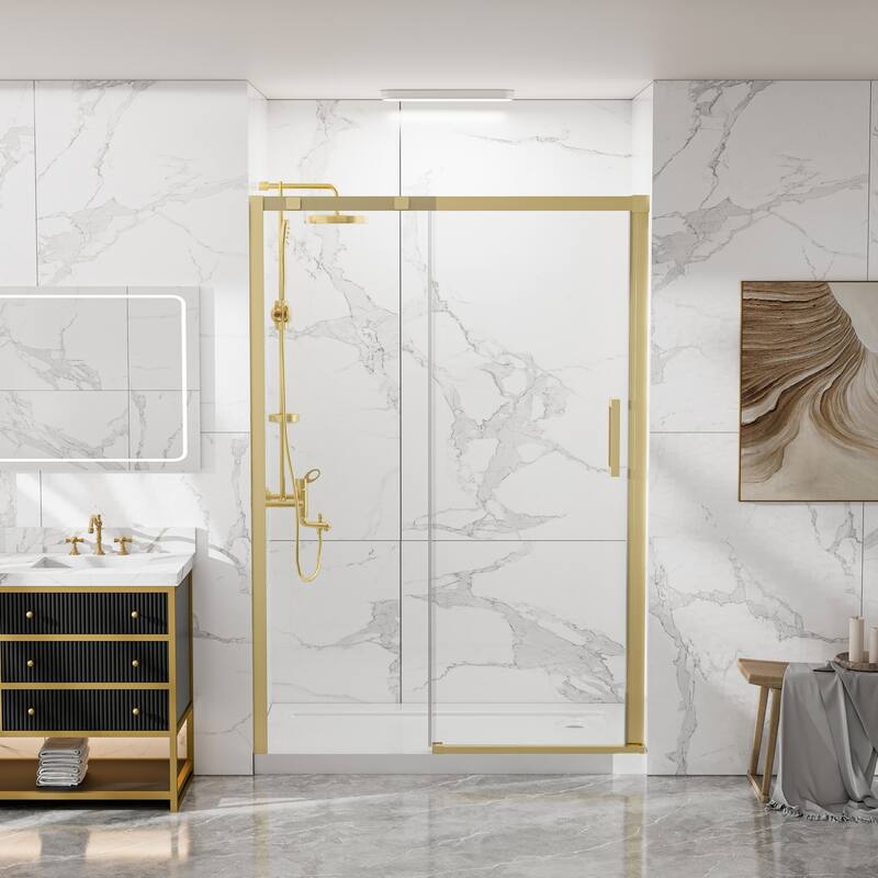 Modland 44-48" x 74'' Adjustable Sliding Shower Door, 5/16" SGCC Tempered Glass, Framed Enclosure with 304 Stainless Handle