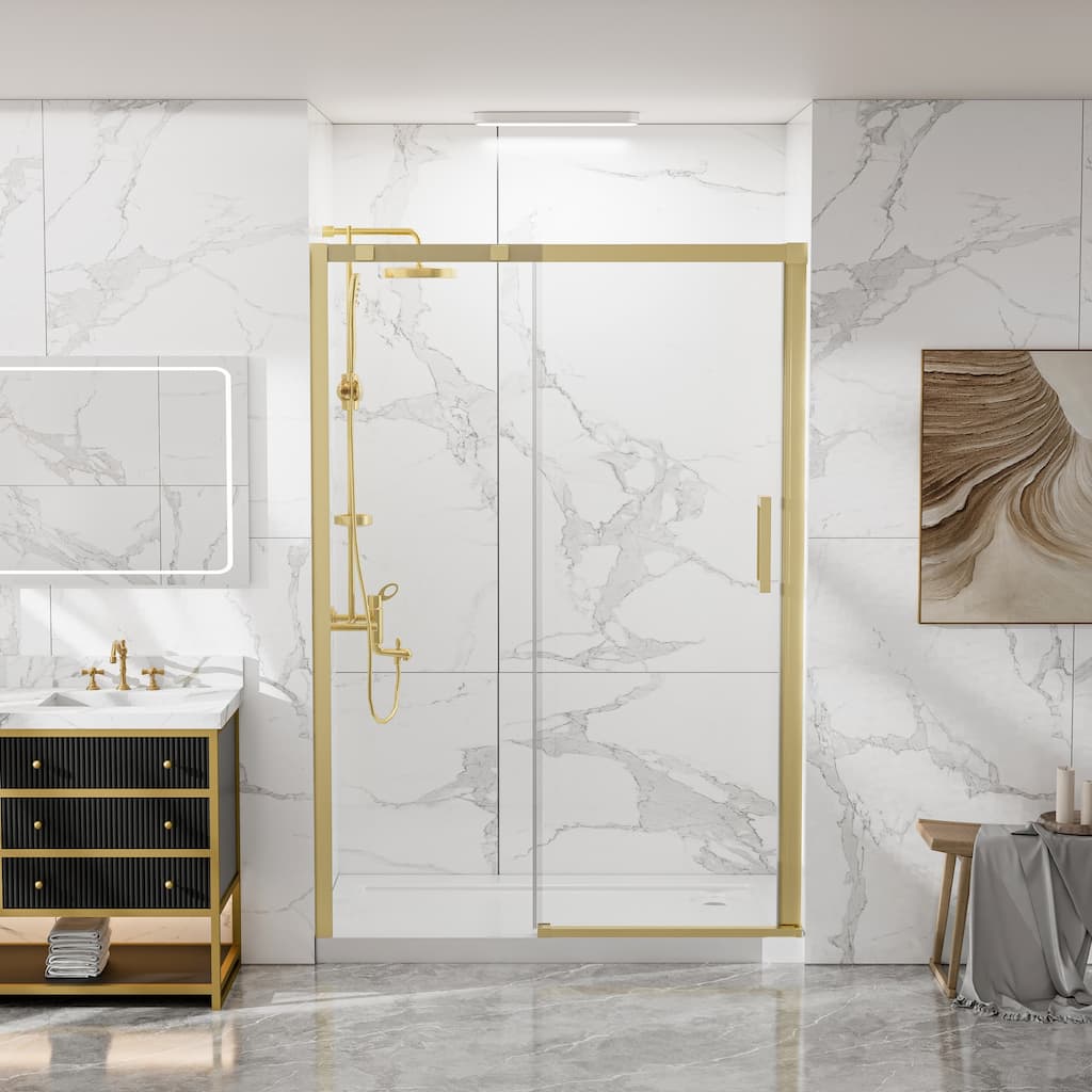 Modland 44-48" x 74'' Adjustable Sliding Shower Door, 5/16" SGCC Tempered Glass, Framed Enclosure with 304 Stainless Handle