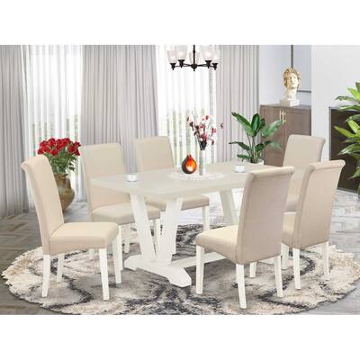 HomeStock 7-Pc Natural Oak Finish Solid Wood Top Dining Table with 6 Parson-Chairs