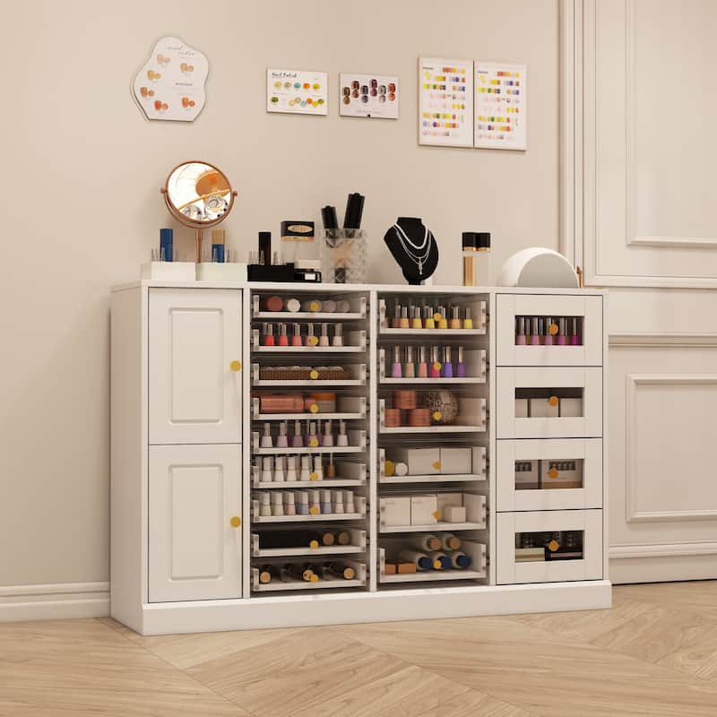 Nail Polish Organizer Cabinet w/Clear Acrylic Drawers Salon Makeup Vanity Storage Dresser
