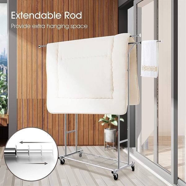 Simple Trending Double Rail Clothing Garment Rack, Heavy Duty Commercial Grade Rolling Clothes Organizer Holds Up To 250 Lbs