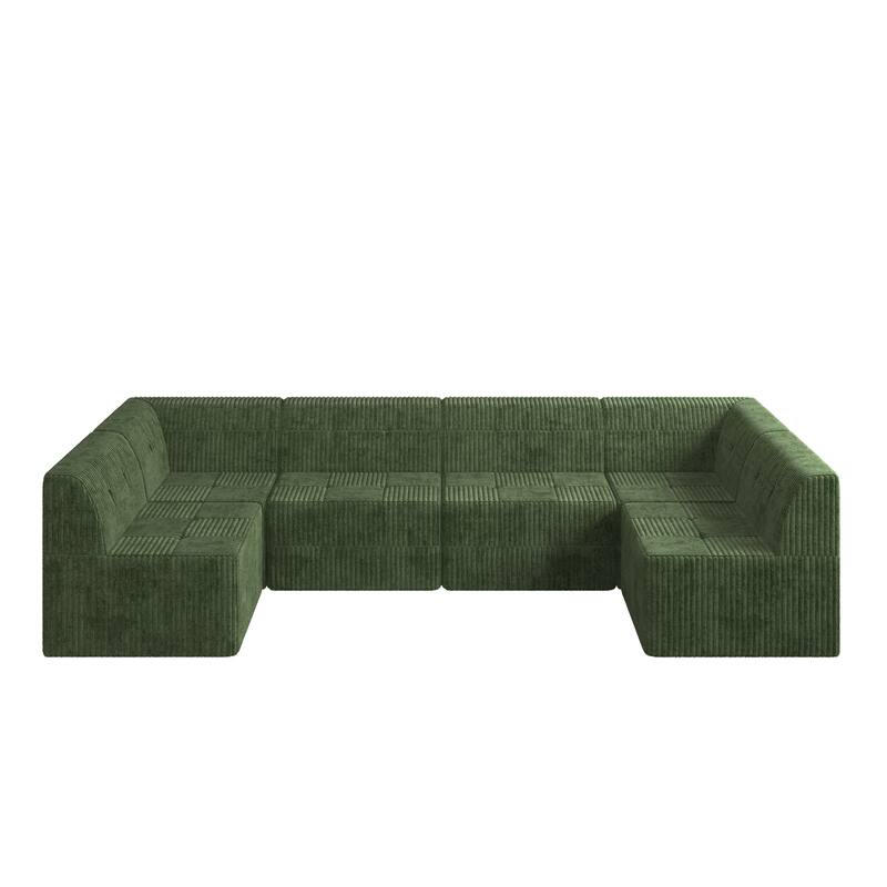130.3" U-Shaped Corduroy Sectional Sofa with Sleeper (6/7/9-Seater)