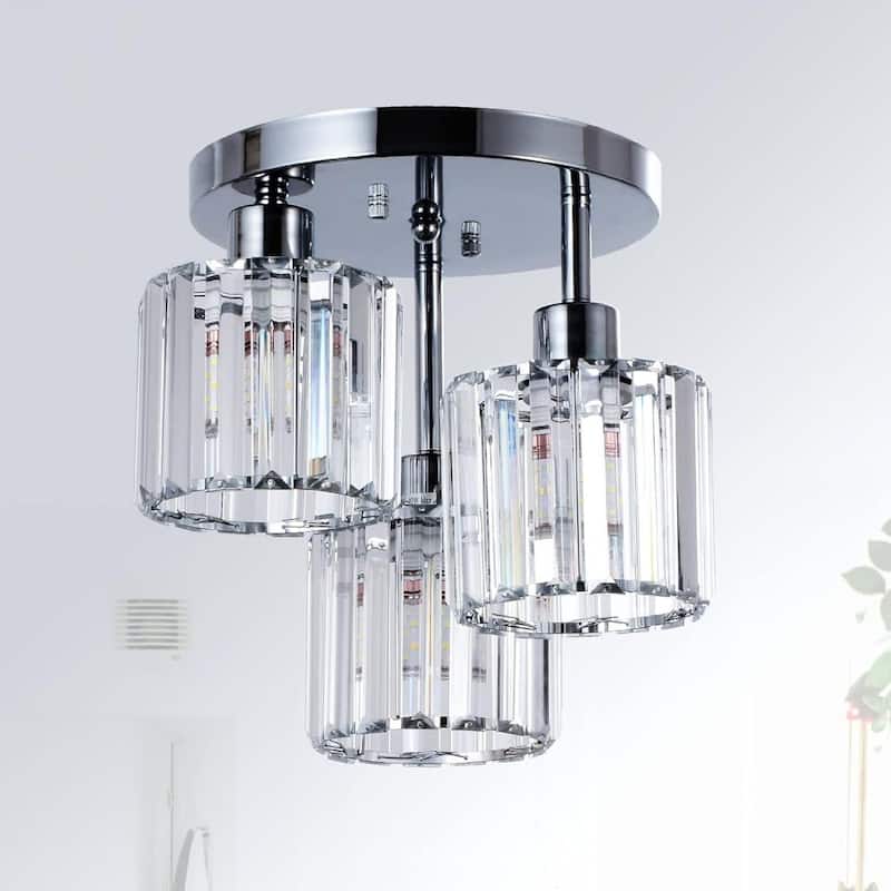 3-Light Semi Flush Mount Ceiling Light with Clear Crystal Shades