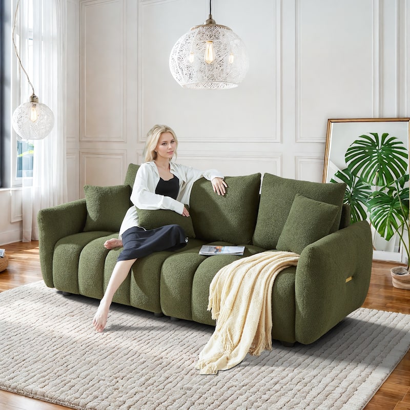 Ouyessir Overstuffed Upholstered Deep Seat Soft Fabric Sofa with 3 Pillows - Green