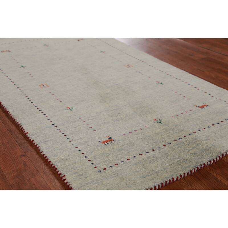 Hand Knotted Oriental 100% Wool Carpet Tribal Animal Pictorial Green Gabbeh Area Rug - 4' 11'' X 2' 9''