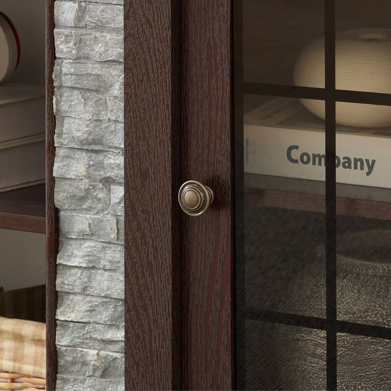 58" Modern TV Stand with 2-Door Storage, Faux Stone Media Console Cabinet, Cherry Large Entertainment Center for Living Room